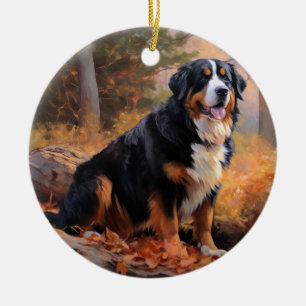 Bernese Mountain in Autumn Leaves Fall Inspire  Ceramic Ornament