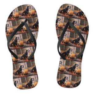 Bernese Mountain in Autumn Leaves Fall Inspire  Flip Flops