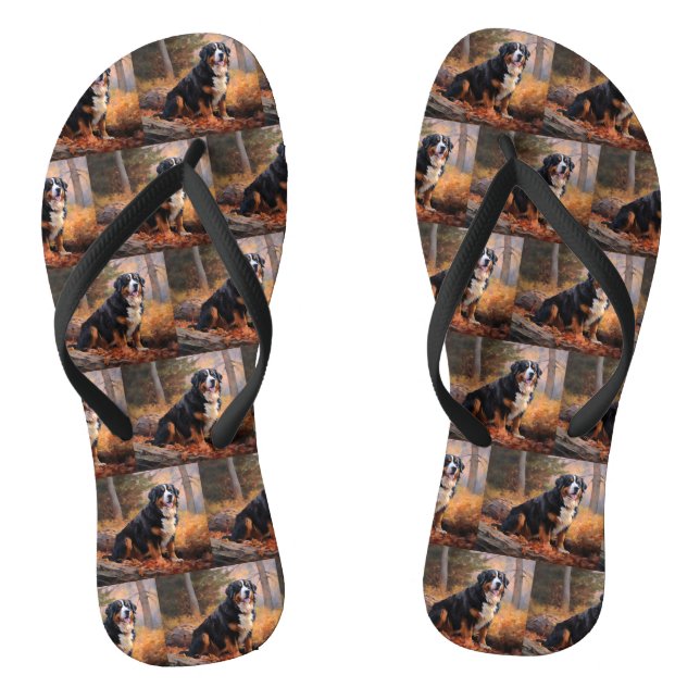Bernese Mountain in Autumn Leaves Fall Inspire  Flip Flops (Footbed)