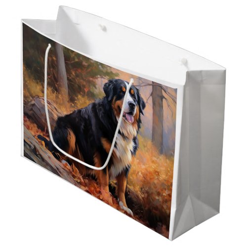 Bernese Mountain in Autumn Leaves Fall Inspire  Large Gift Bag