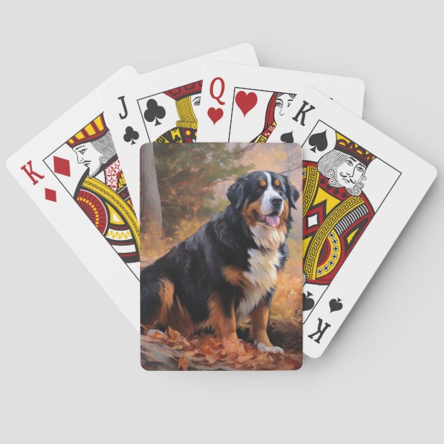 Bernese Mountain in Autumn Leaves Fall Inspire  Poker Cards (Back)