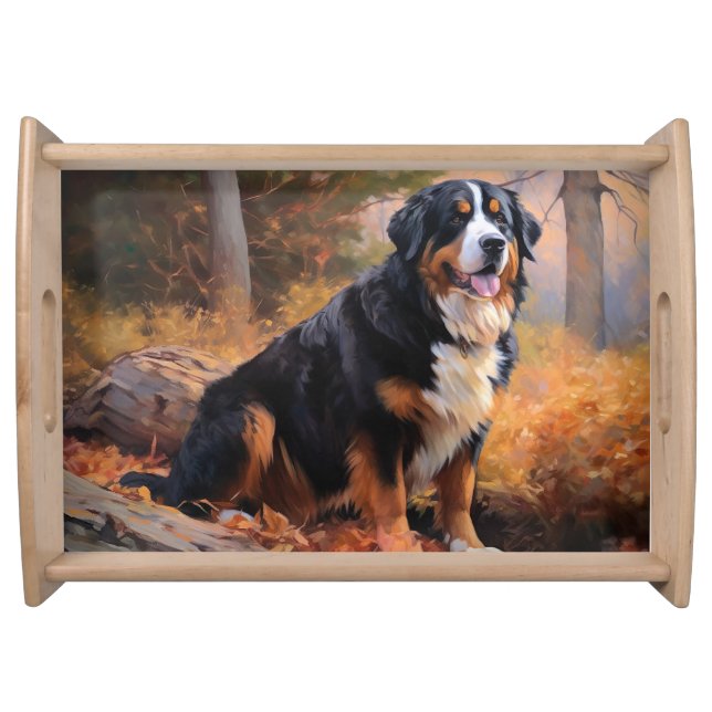 Bernese Mountain in Autumn Leaves Fall Inspire  Serving Tray (Front)