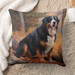 Bernese Mountain in Autumn Leaves Fall Inspire Throw Pillow