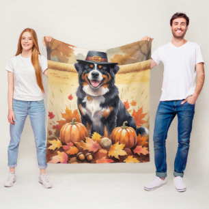 Bernese Mountain In Autumn Leaves Thanksgiving Art Fleece Blanket