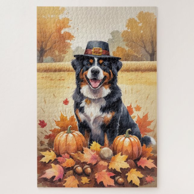 Bernese Mountain In Autumn Leaves Thanksgiving Art Jigsaw Puzzle (Vertical)