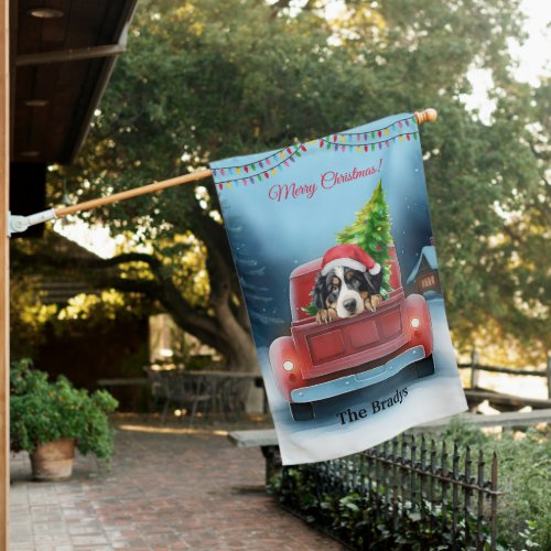 Bernese Mountain in Christmas Truck Holidays House Flag