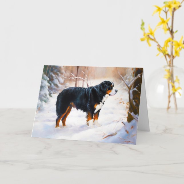 Bernese Mountain Let It Snow Christmas  Card (Yellow Flower)