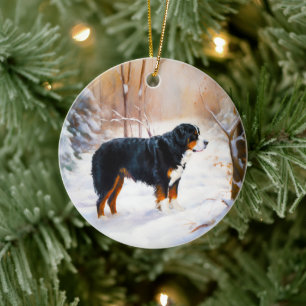 Bernese Mountain Let It Snow Christmas Ceramic Ornament