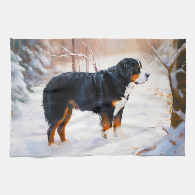 Bernese Mountain Let It Snow Christmas  Kitchen Towel (Horizontal)