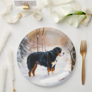Bernese Mountain Let It Snow Christmas  Paper Plates