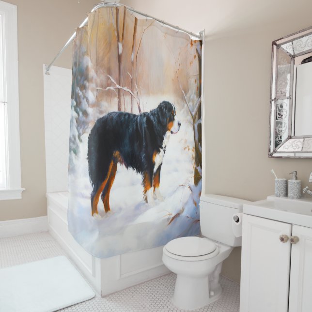 Bernese Mountain Let It Snow Christmas  Shower Curtain (In Situ)