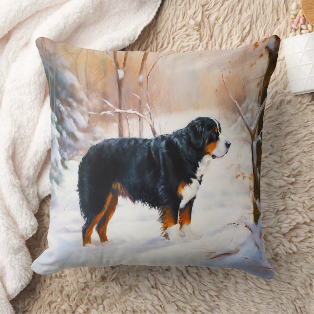 Bernese Mountain Let It Snow Christmas  Throw Pillow (Blanket)