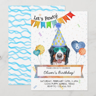 Bernese Mountain Lets Pawty Dog Birthday Party Invitation