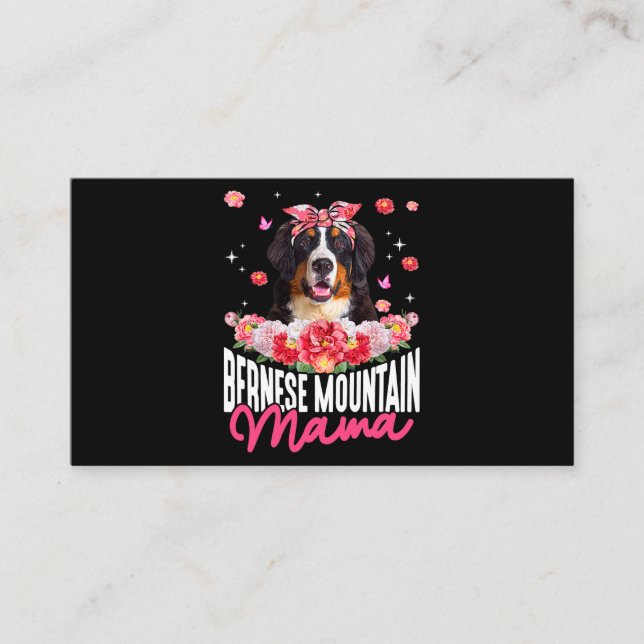 Bernese Mountain Mama Flower Bandana Dog Lover Mot Business Card (Front)