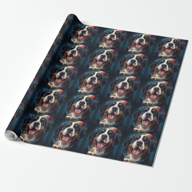 Bernese Mountain New Year Wrapping Paper (Unrolled)