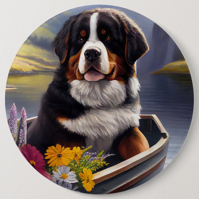Bernese Mountain on a Paddle: A Scenic Adventure Button (Front)