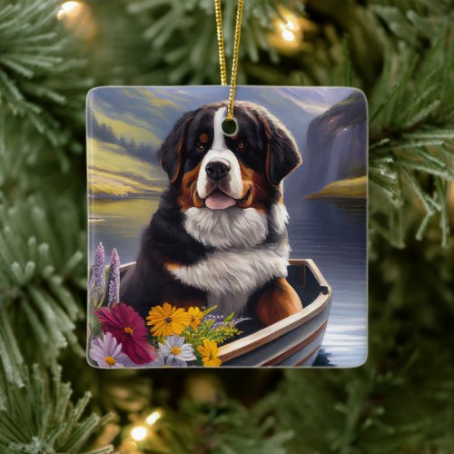 Bernese Mountain on a Paddle A Scenic Adventure Ceramic Ornament