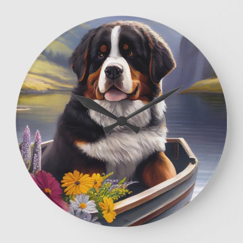 Bernese Mountain on a Paddle A Scenic Adventure Large Clock