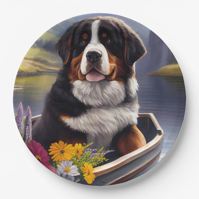 Bernese Mountain on a Paddle: A Scenic Adventure Paper Plates (Front)