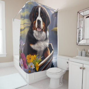Bernese Mountain on a Paddle: A Scenic Adventure Shower Curtain
