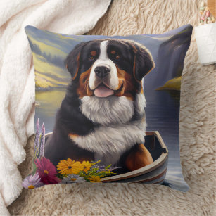 Bernese Mountain on a Paddle: A Scenic Adventure Throw Pillow