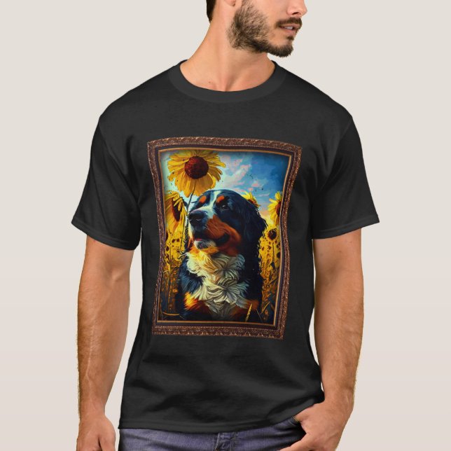 Bernese Mountain Painting Sunflower Flower Mom Wom T-Shirt (Front)