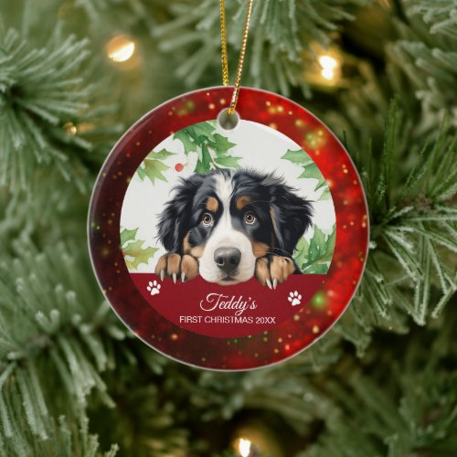Bernese Mountain Personalized First Christmas Ceramic Ornament