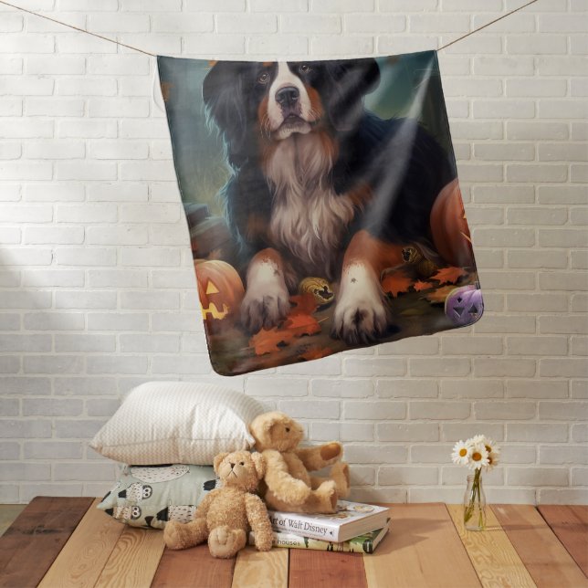 Bernese Mountain Pumpkins Halloween Scary Baby Blanket (In Situ)