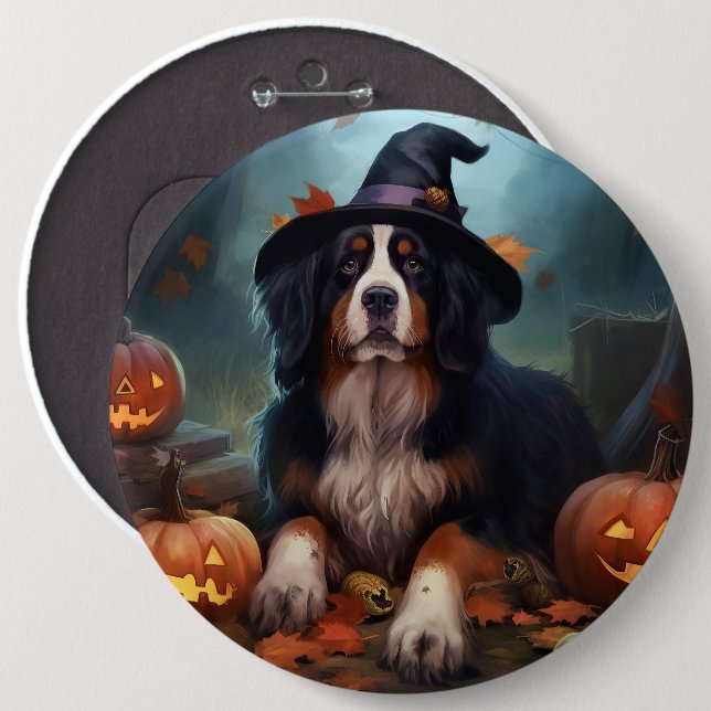 Bernese Mountain Pumpkins Halloween Scary Button (Front & Back)