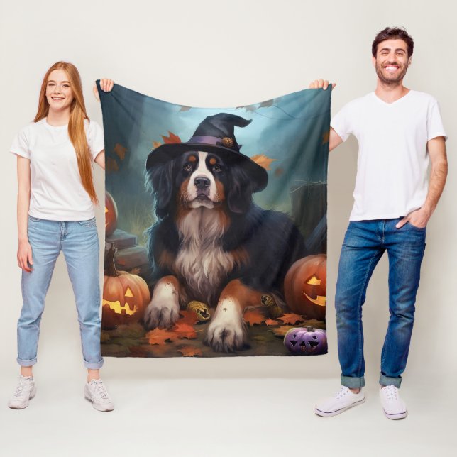 Bernese Mountain Pumpkins Halloween Scary Fleece Blanket (In Situ)