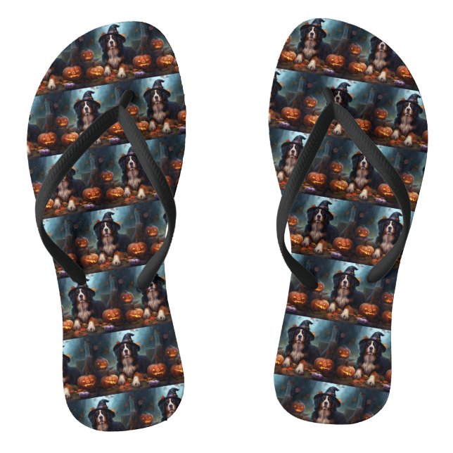 Bernese Mountain Pumpkins Halloween Scary Flip Flops (Footbed)