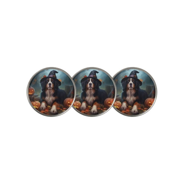 Bernese Mountain Pumpkins Halloween Scary Golf Ball Marker (3 Up)