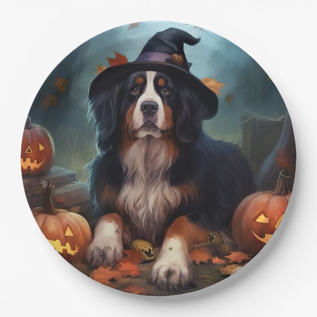 Bernese Mountain Pumpkins Halloween Scary Paper Plates (Front)