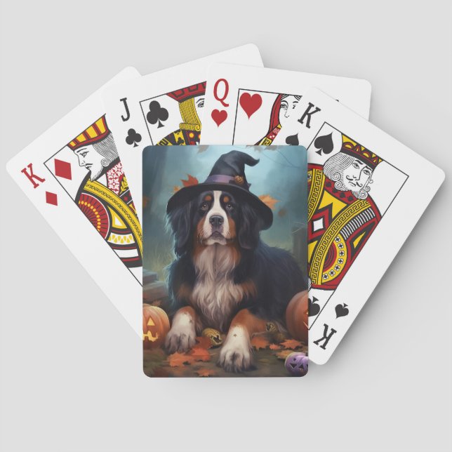 Bernese Mountain Pumpkins Halloween Scary Poker Cards (Back)