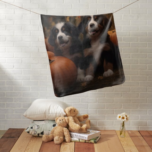 Bernese Mountain Puppy Autumn Delight Pumpkin Baby Blanket (In Situ)