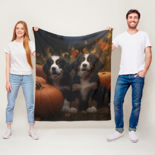 Bernese Mountain Puppy Autumn Delight Pumpkin Fleece Blanket