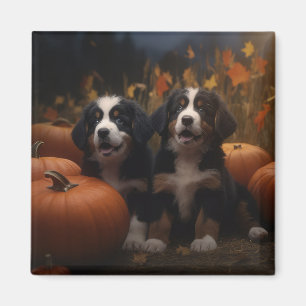 Bernese Mountain Puppy Autumn Delight Pumpkin Magnet