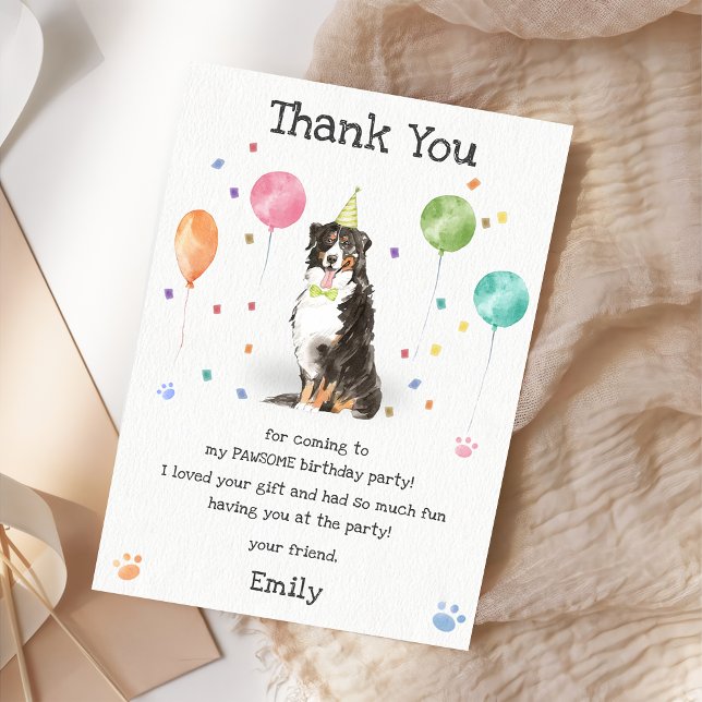 Bernese Mountain Puppy Dog Birthday Thank You Card (Creator Uploaded)