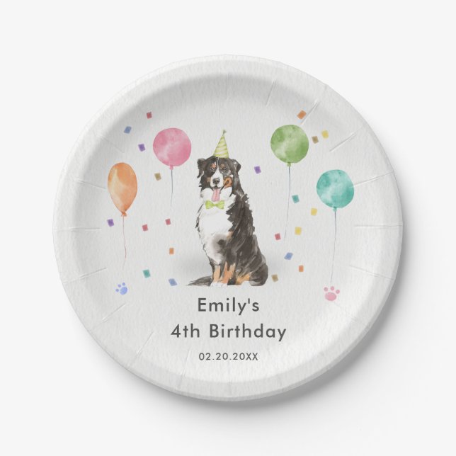 Bernese Mountain Puppy Dog Kids Birthday Party Paper Plates (Front)