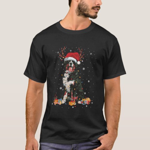 Bernese Mountain Reindeer Light Christmas Gift Dog T_Shirt