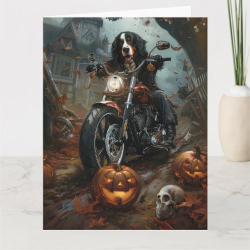 Bernese Mountain Riding Motorcycle Halloween Scary Card