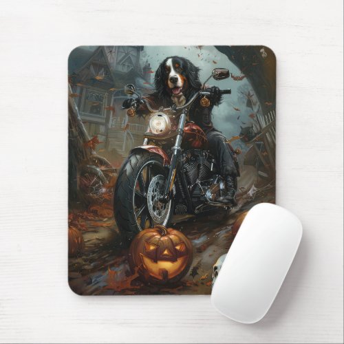 Bernese Mountain Riding Motorcycle Halloween Scary Mouse Pad