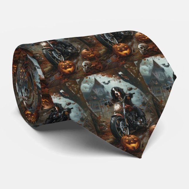 Bernese Mountain Riding Motorcycle Halloween Scary Neck Tie (Rolled)