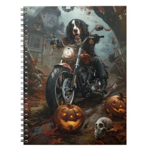 Bernese Mountain Riding Motorcycle Halloween Scary Notebook