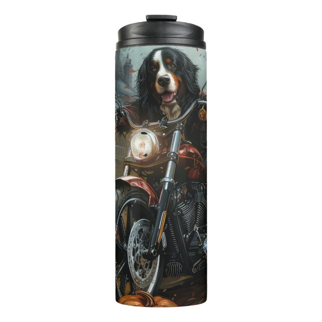 Bernese Mountain Riding Motorcycle Halloween Scary Thermal Tumbler (Front)
