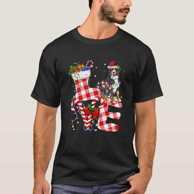 Bernese Mountain Santa Christmas Tree Lights Xmas  T-Shirt (Front)