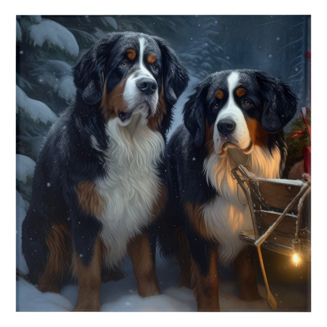 Bernese Mountain Snowy Sleigh Christmas Decor  (Front)