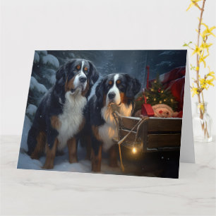 Bernese Mountain Snowy Sleigh Christmas Decor Card
