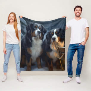 Bernese Mountain Snowy Sleigh Christmas Decor Fleece Blanket
