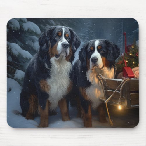 Bernese Mountain Snowy Sleigh Christmas Decor  Mouse Pad